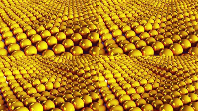许多金球的波浪形表面。3d渲染背景，现代计算机生成