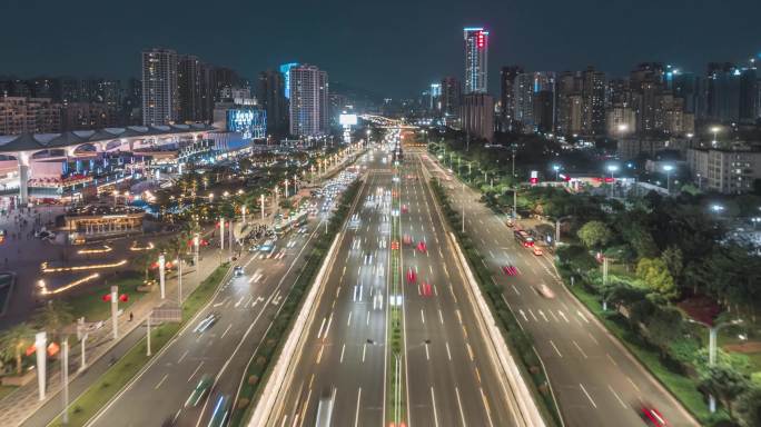 珠海大道华发商都城市夜景航拍延时4k素材