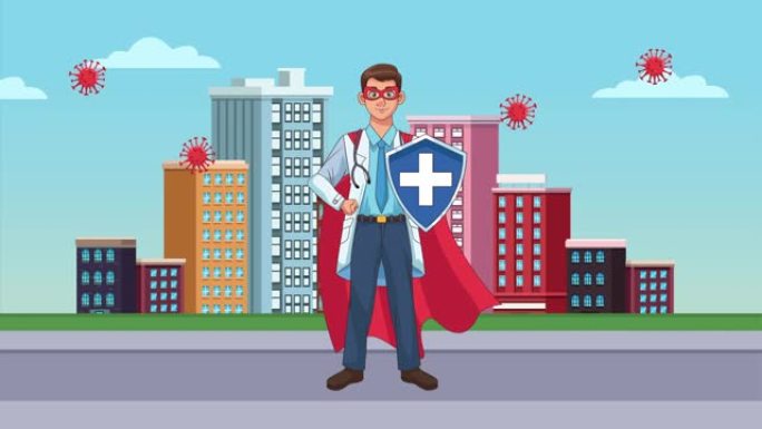 英雄超级医生对城市角色的动画