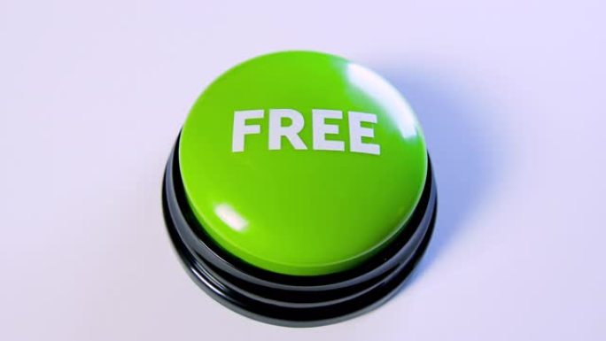 女人按下绿色免费按钮。免费得到东西的概念。大甩卖，网上购物。促销横幅的4k视频，特价，广告。免费下载
