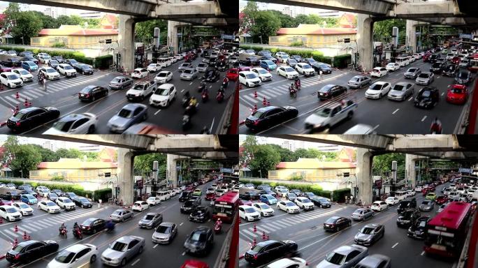 泰国曼谷暹罗广场素坤逸路的高峰时间和交通堵塞