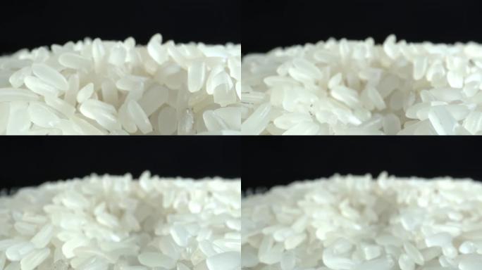 白米粒特写。一堆大米。食物背景。