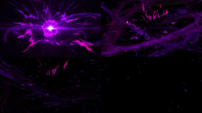 紫色墨水飞溅粒子中风光效动画