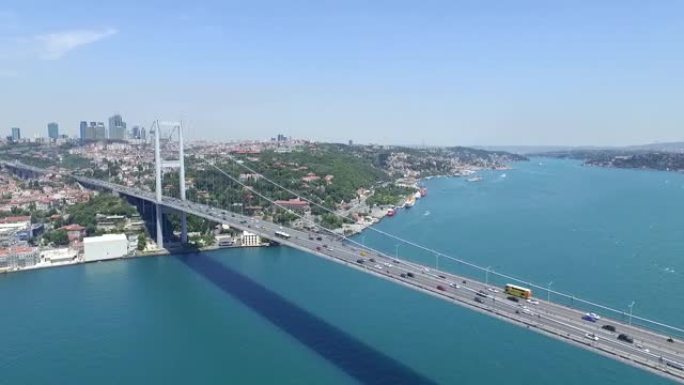 博斯普鲁斯大桥股票视频伊斯坦布尔，马尔马拉，土耳其-中东，7月15日烈士桥，活动