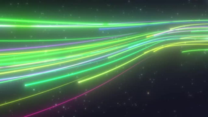 抽象彩虹光轨迹曲线流流和发光的星星-4k无缝循环运动背景动画