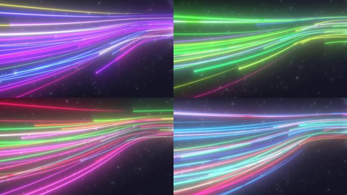 抽象彩虹光轨迹曲线流流和发光的星星-4k无缝循环运动背景动画
