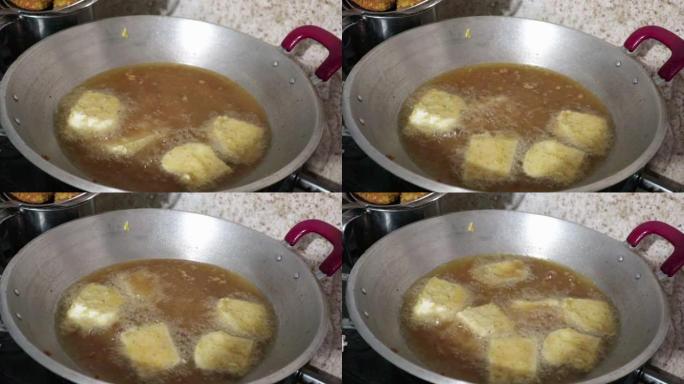 烹饪油炸豆豉，印度尼西亚传统餐，油炸或油炸豆豉