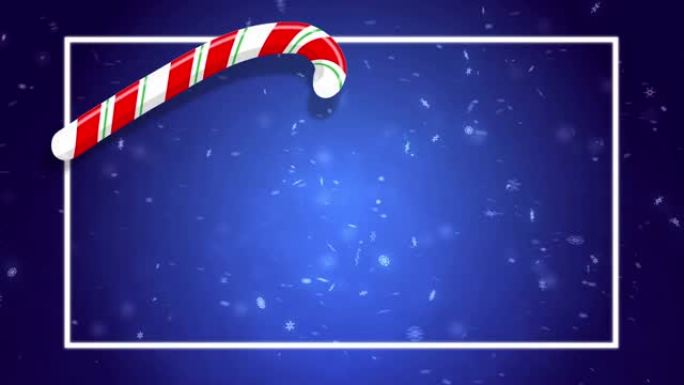 圣诞快乐与可爱的糖果手杖和雪花在蓝色和白色调动画。