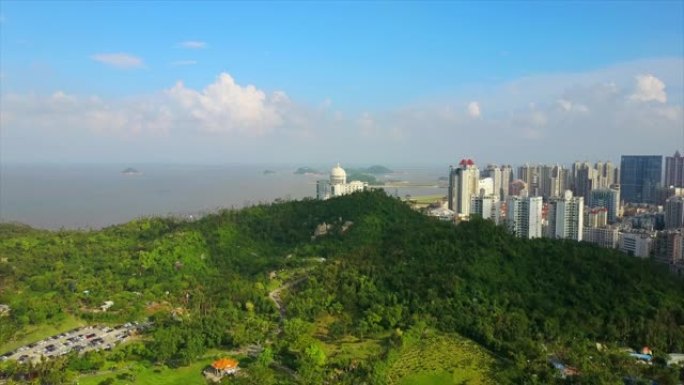 珠海城市景观晴天公园山湾空中全景4k中国