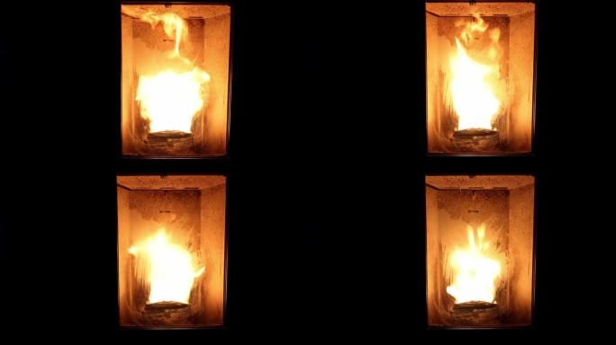有火的炉子，冬天的自然热量，颗粒炉