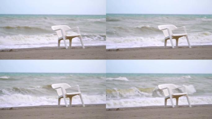 慢动作180fps大流行期间空旷封闭海滩上的沙滩椅