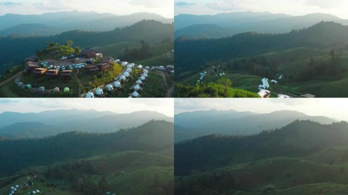 泰国清迈府湄林Doi Mon Cham山露营地和帐篷的鸟瞰图