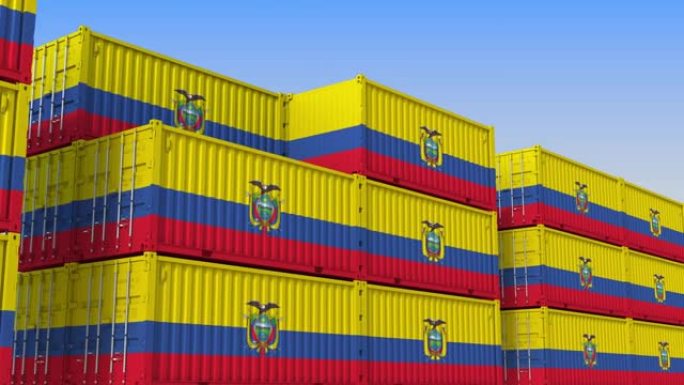 装满厄瓜多尔国旗的集装箱堆场