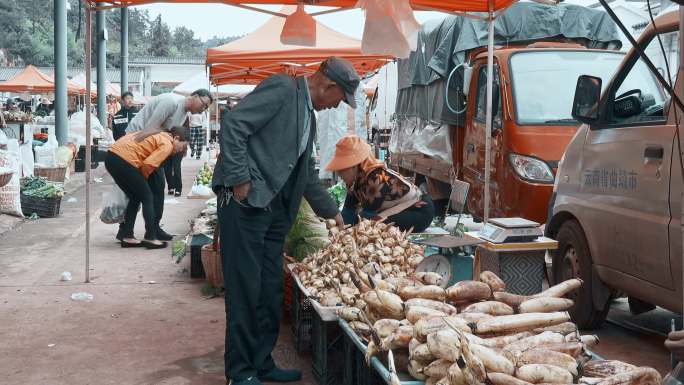 云南乡村生活视频农贸市场卖菜商贩