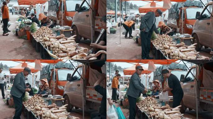 云南乡村生活视频农贸市场卖菜商贩
