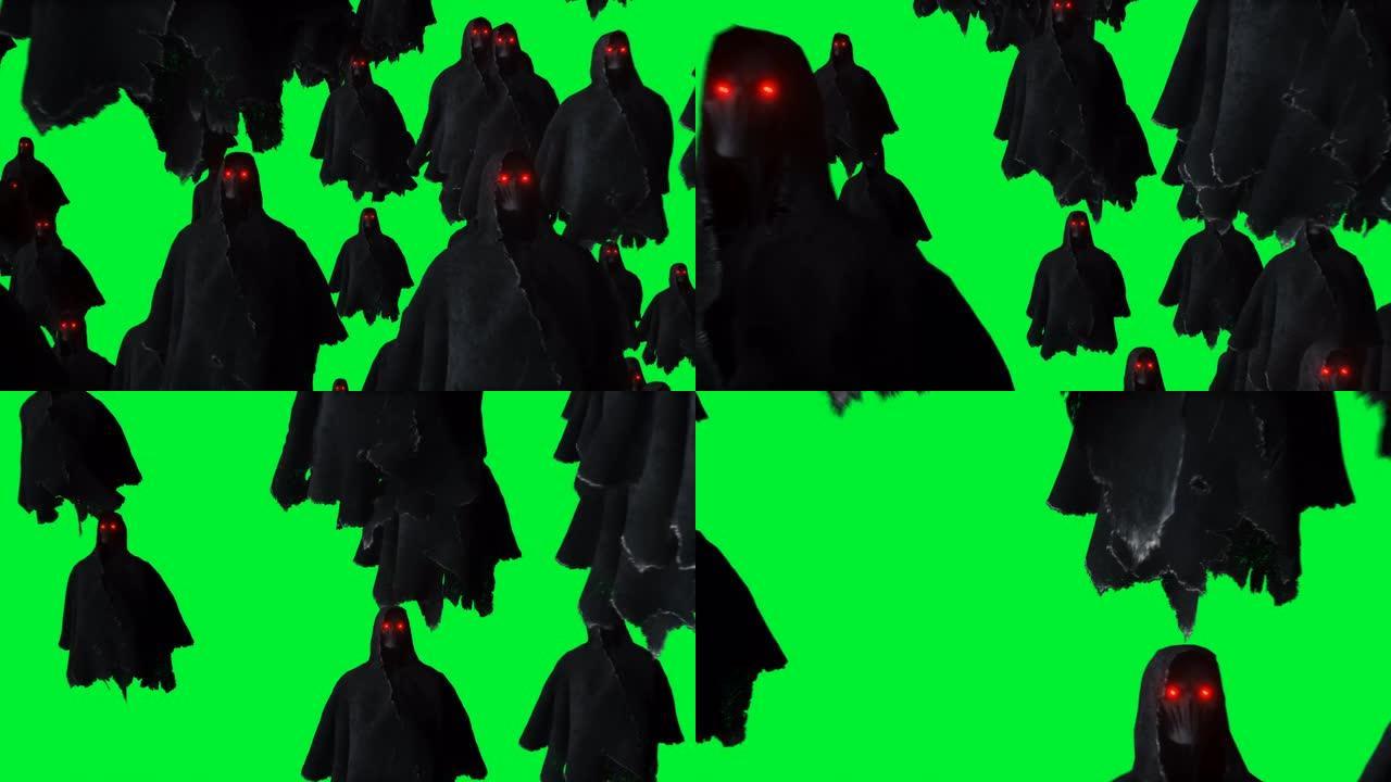 神秘恐惧幽灵动画。动态连帽衫。隔离。逼真的4k绿屏动画。