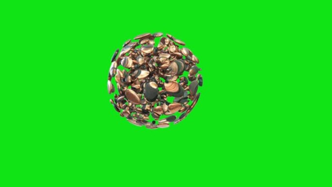 抽象金石形成球体，无缝循环，绿屏Chromakey