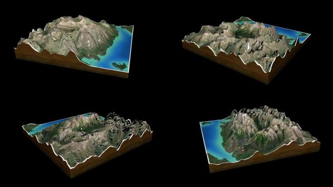 落基山脉地图3D渲染360度循环动画