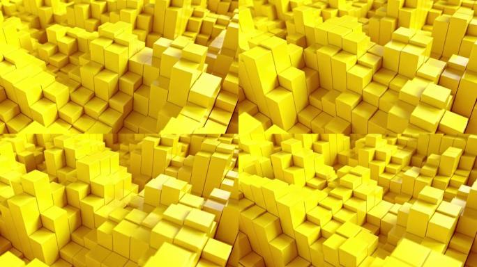 带有黄色移动立方体的抽象背景。
