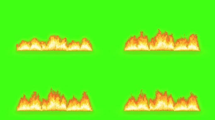 绿色屏幕背景上带有火焰的大规模火灾和爆炸