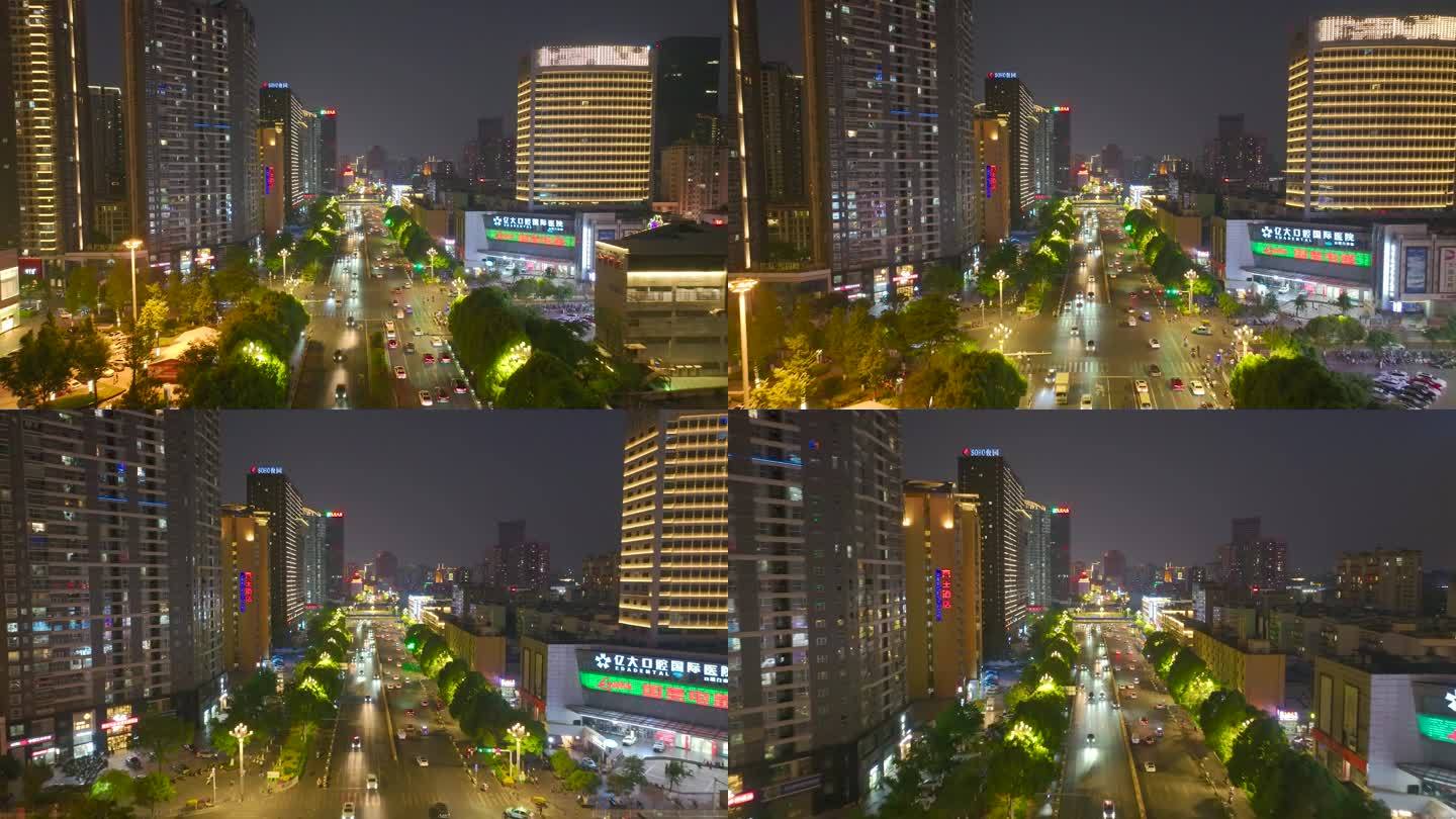 航拍昆明北京路夜景车流