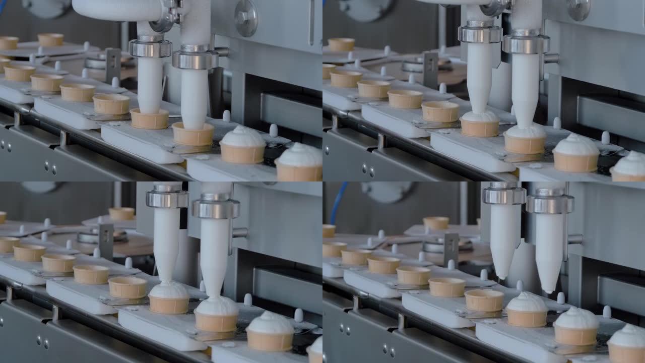 超级慢动作: 冰淇淋乳品厂的自动灌装机
