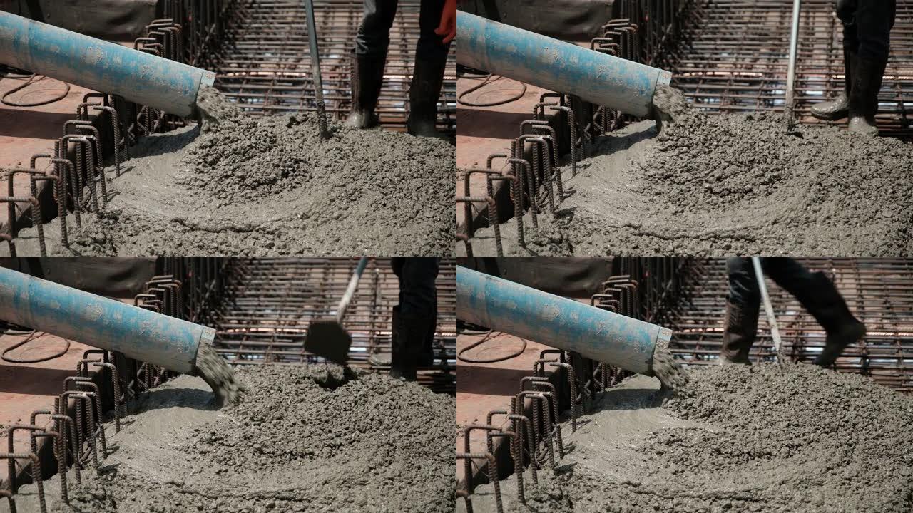 视频在施工现场浇筑混凝土