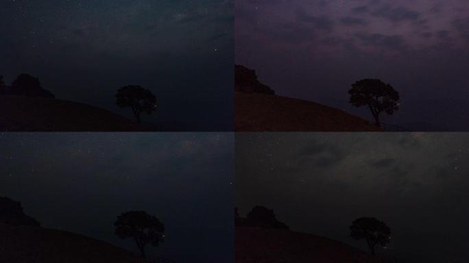 山上的寂寞树，黎明到白天的时间流逝视频