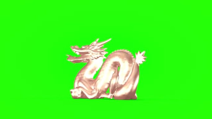 绿色背景上的彩色龙雕像。3D渲染