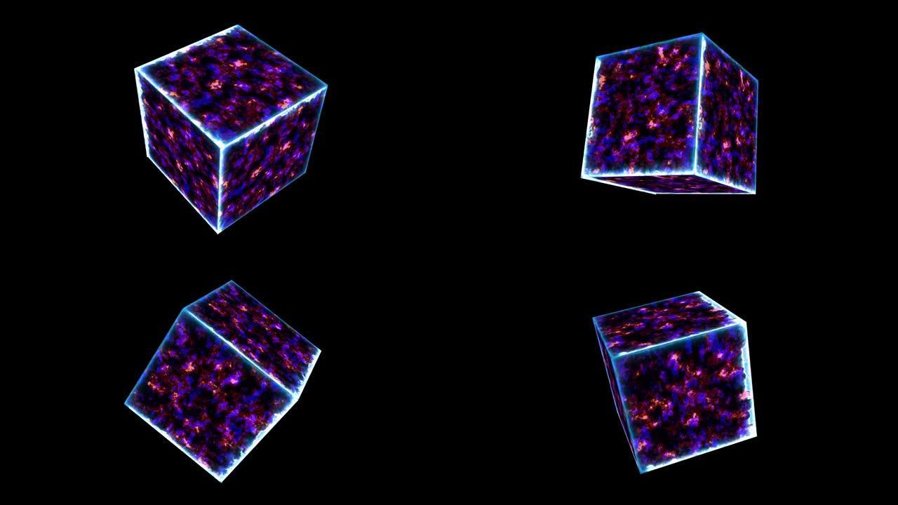 强大的魔法冰栓立方体融合和紫罗兰色力量神秘能量表面