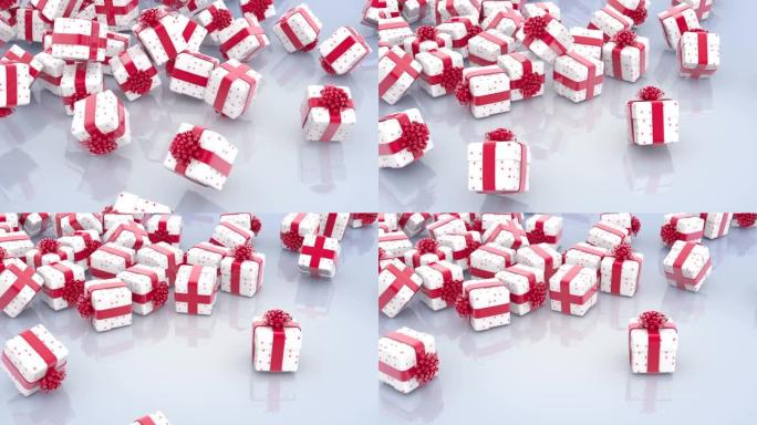 红色蝴蝶结和丝带的圣诞礼品盒
