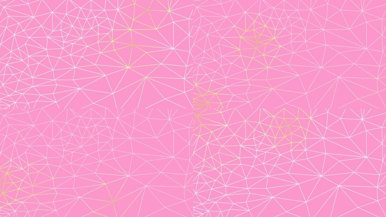 动画抽象金色线性几何背景从三角形。粉色背景上的平面矢量插图。