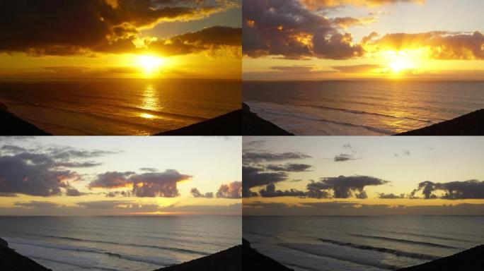 日落在大西洋，摩洛哥海岸，延时