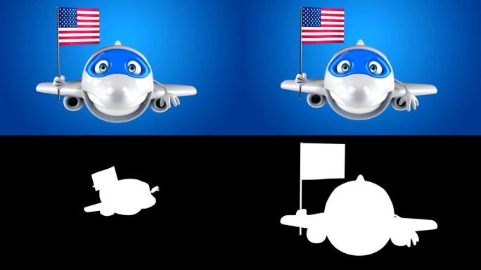 有趣的3D卡通平面人物与美国国旗