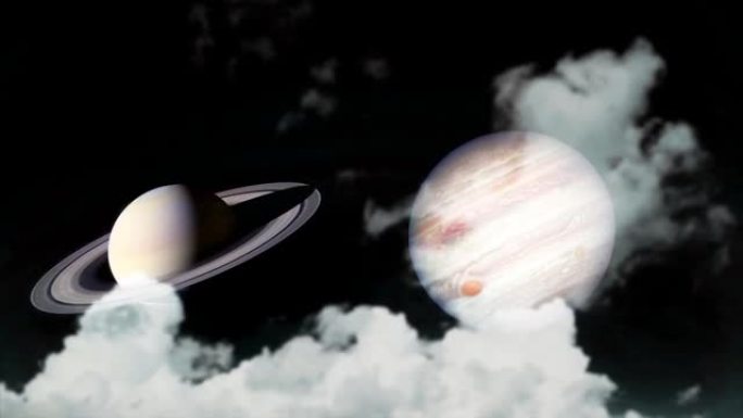 土星和木星在夜空、冬至和罕见现象上升起剪影云