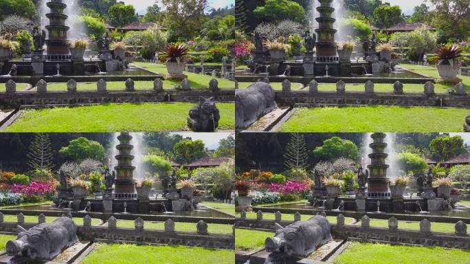 传统巴厘岛建筑，巴厘岛古老的喷泉。传统巴厘岛风格的喷泉