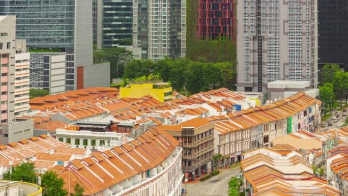 白天新加坡市中心中国城屋顶延时全景4k