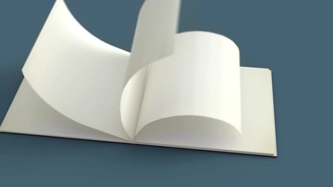 翻转打开书皮和内部3d动画。当前书的相机运动。逐页显示干净的纸翻页和黑色封面。