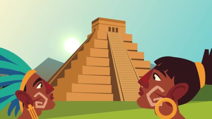 文化阿兹特克金字塔和土著概况场景动画