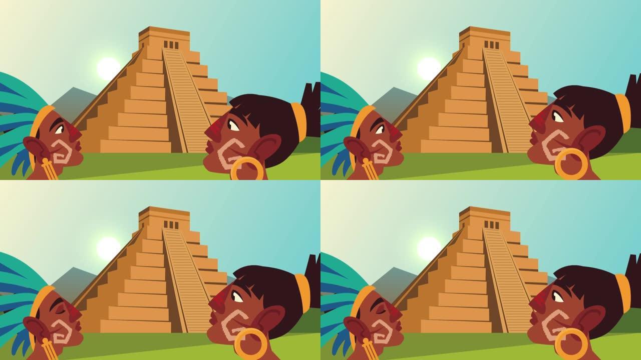文化阿兹特克金字塔和土著概况场景动画