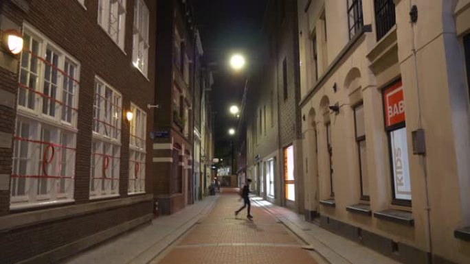 阿姆斯特丹市中心夜间照明著名旅游街道全景4k荷兰