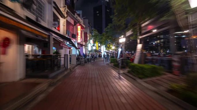 夜间照明新加坡市中心拥挤的餐厅街步行延时全景4k