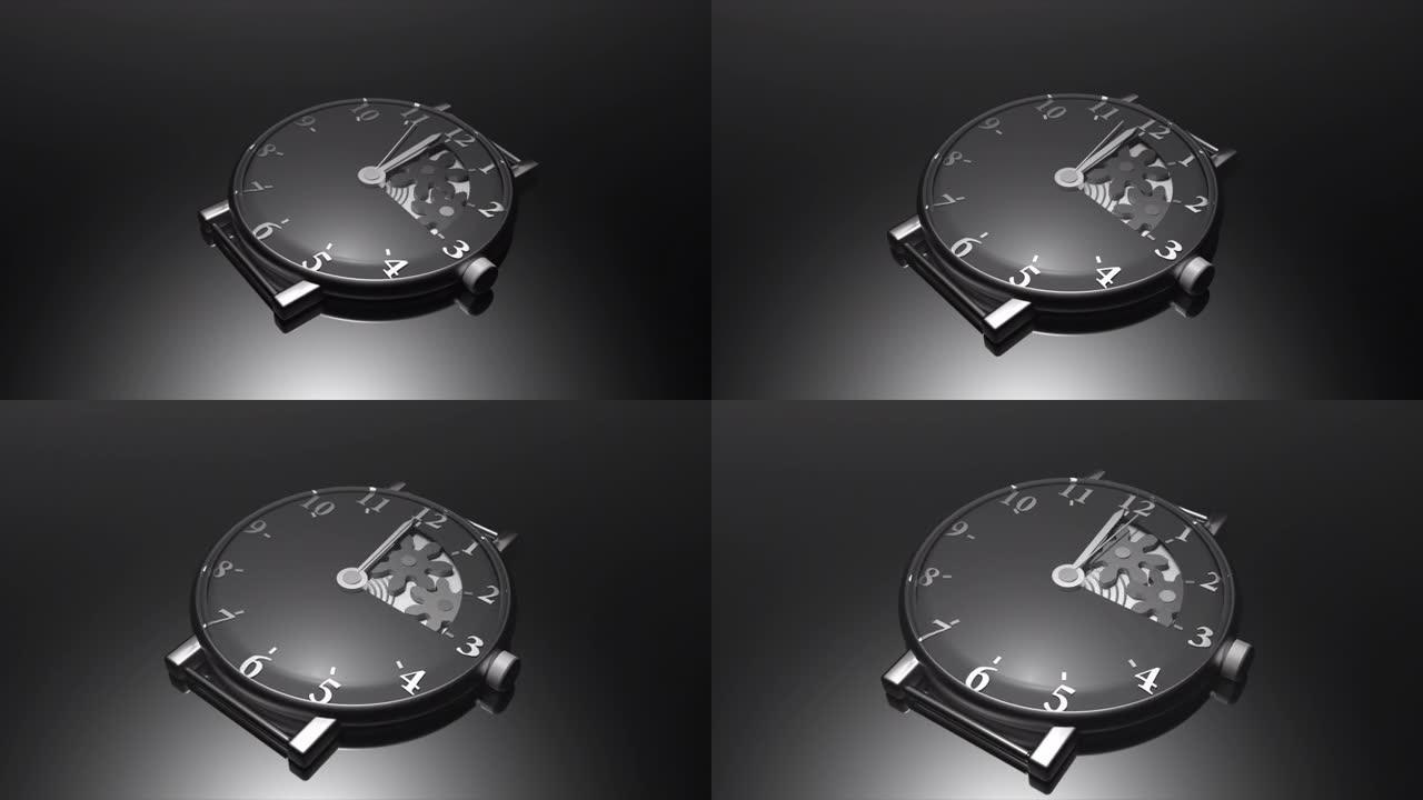 小时。时钟运行的动画。3d渲染