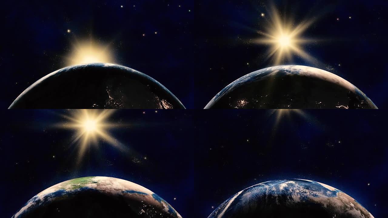 太阳照亮了太空中的地球。埃隆·麝香模型地球自转。