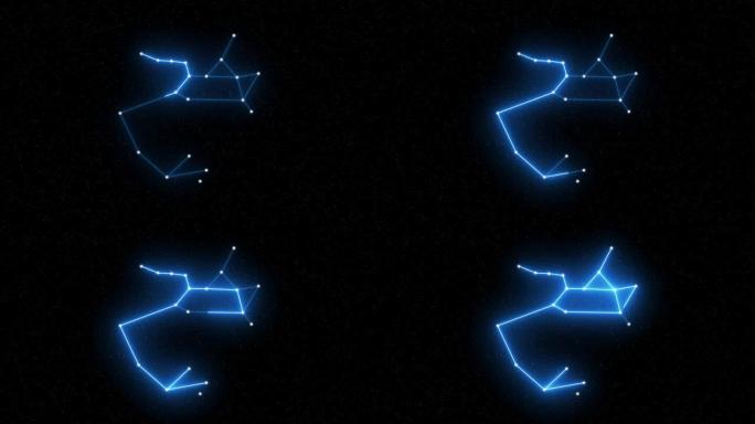 射手座-带有星域空间背景的动画十二生肖星座和星座符号