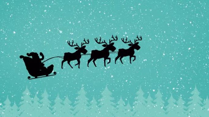 驯鹿拉着雪橇的圣诞老人黑色剪影动画