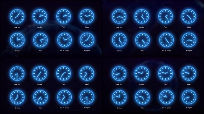 霓虹灯和数字世界时区时钟