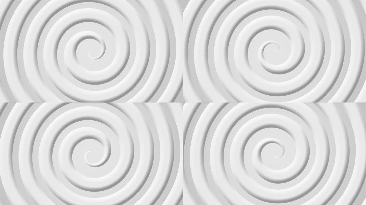 黑白抽象3D动态和螺旋圆形图案，无缝循环，抽象催眠背景，4k