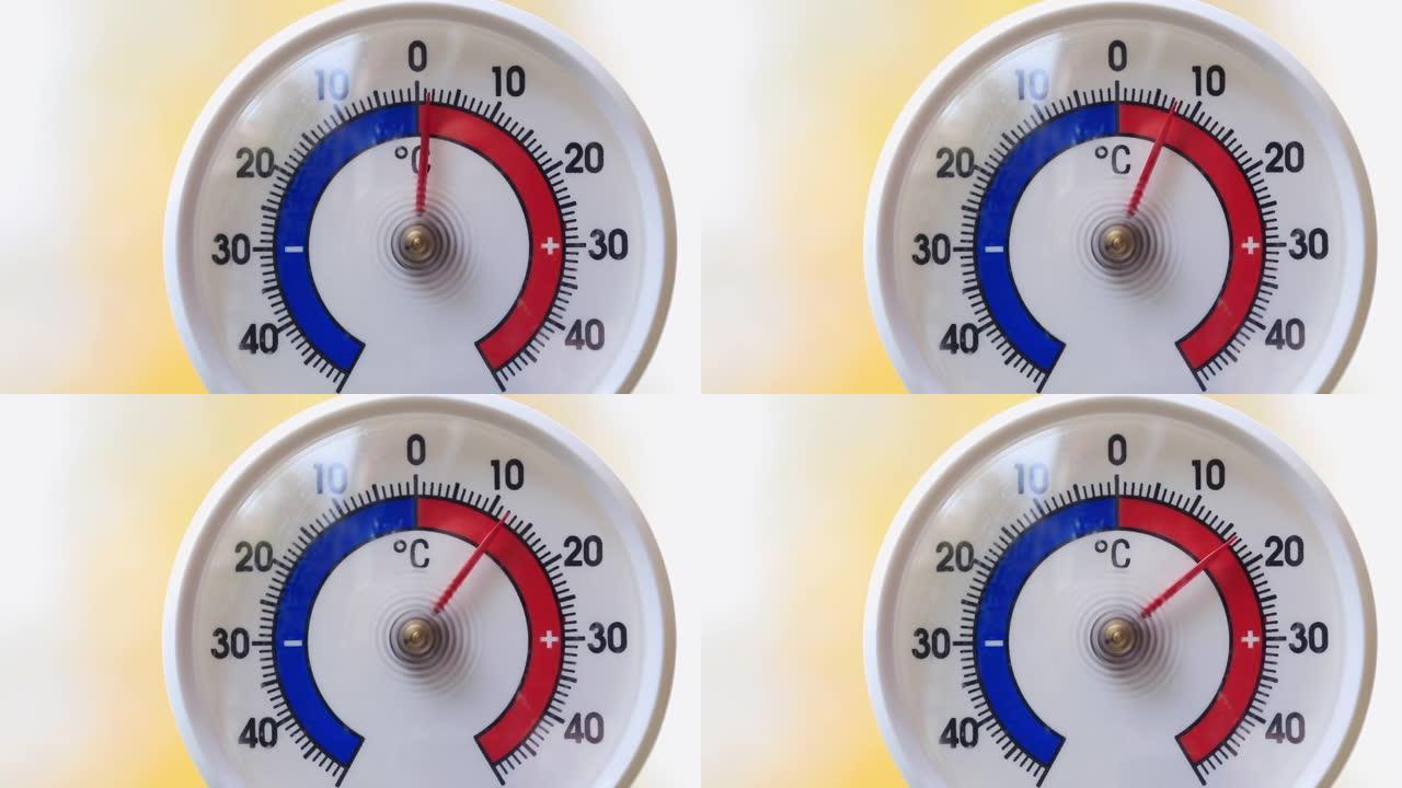 室外温度计显示温度升高-全球变暖概念