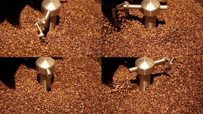 咖啡豆在机器中搅拌